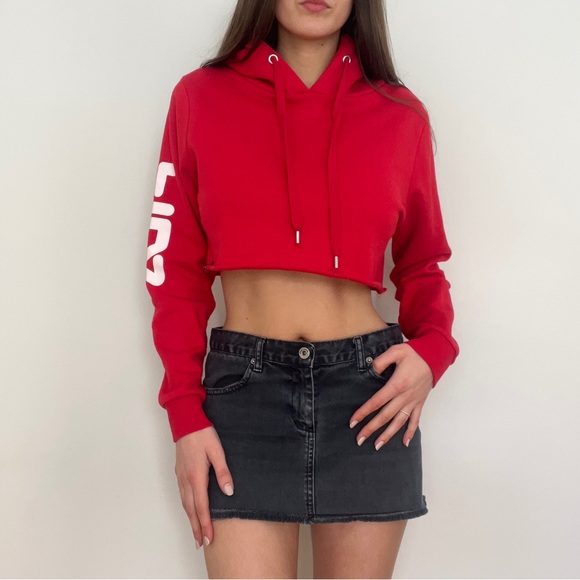 Fila Tops - FILA heritage red cropped spell out hoodie, Size S ❤️